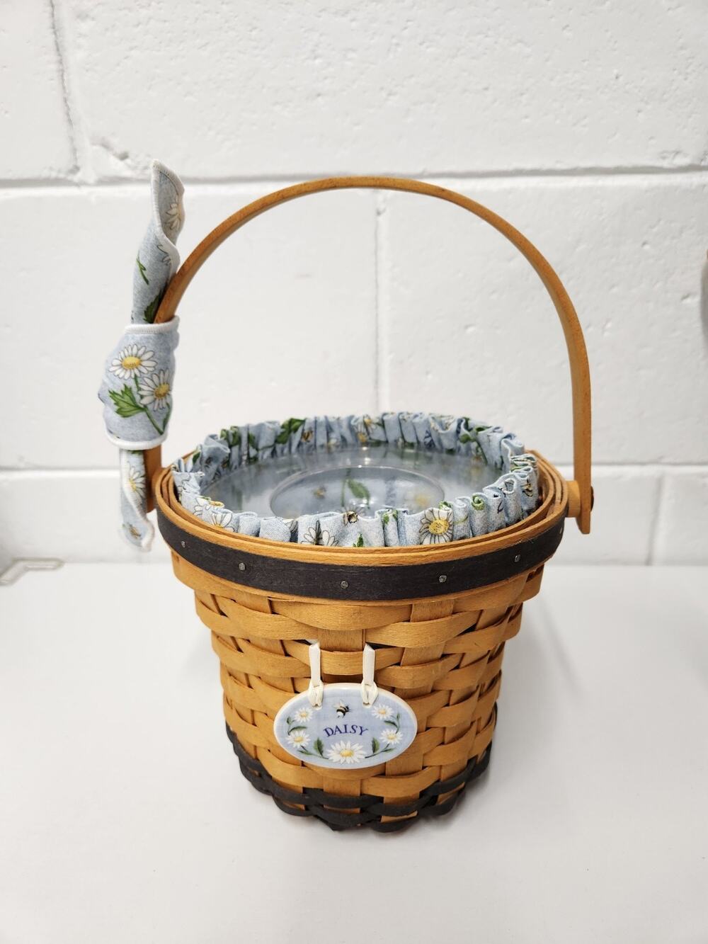 Vtg. Longaberger 1999 May Series Daisy Handwoven Wood Splint Basket Blue & White